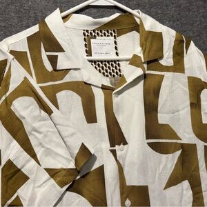 Denim & Flower Ricky Singh Shirt Mens XL button up tan white patterned geometric